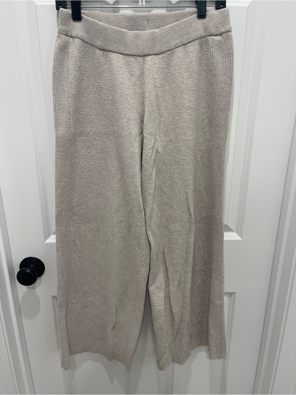 Cream Wide-Leg Knit Pants - Soft Flare Trousers